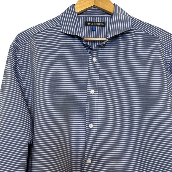 Vince Camuto Men’s Regular Fit Button Up Shirt Size XL Blue White Stripe - Picture 1 of 12